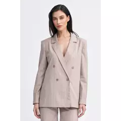 Marynarka oversize dwurzędowa prążek Z71 Beige - Nife