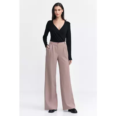 Spodnie z zakładkami wide leg SD104 Beige - Nife