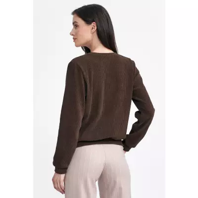 Bluza z dzianiny prążkowanej z długim rękawem BL08 Brown - Nife