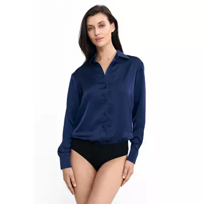 Satynowa koszula body K80 Navy - Nife