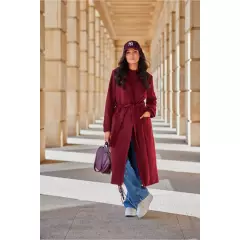 Płaszcz Damski Model Sovan BOR PLA0035 Bordo - Roco Fashion