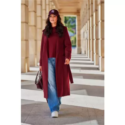 Płaszcz Damski Model Sovan BOR PLA0035 Bordo - Roco Fashion