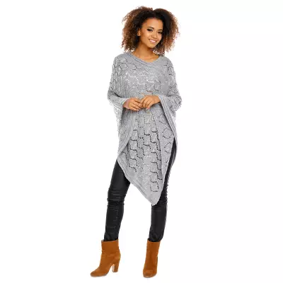 Sweter Poncho model 30012 Light Gray - PeeKaBoo